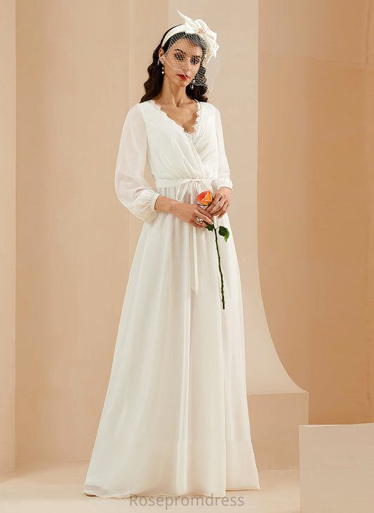 Floor-Length Wedding Split Dress Wedding Dresses V-neck Front Lace Brenda With A-Line