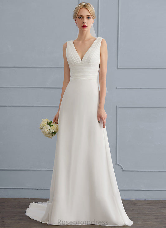 Nylah Wedding A-Line Wedding Dresses Dress Ruffle With Chiffon Sweep Train V-neck