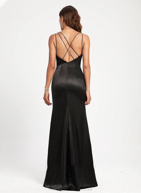 Satin Sheath/Column With Ruffle Neck Floor-Length Martha Cowl Beading Prom Dresses