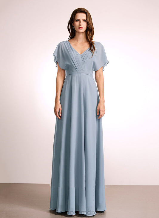 Length V-neck Silhouette Ruffle Fabric Embellishment Neckline Floor-Length A-Line Maliyah Bridesmaid Dresses