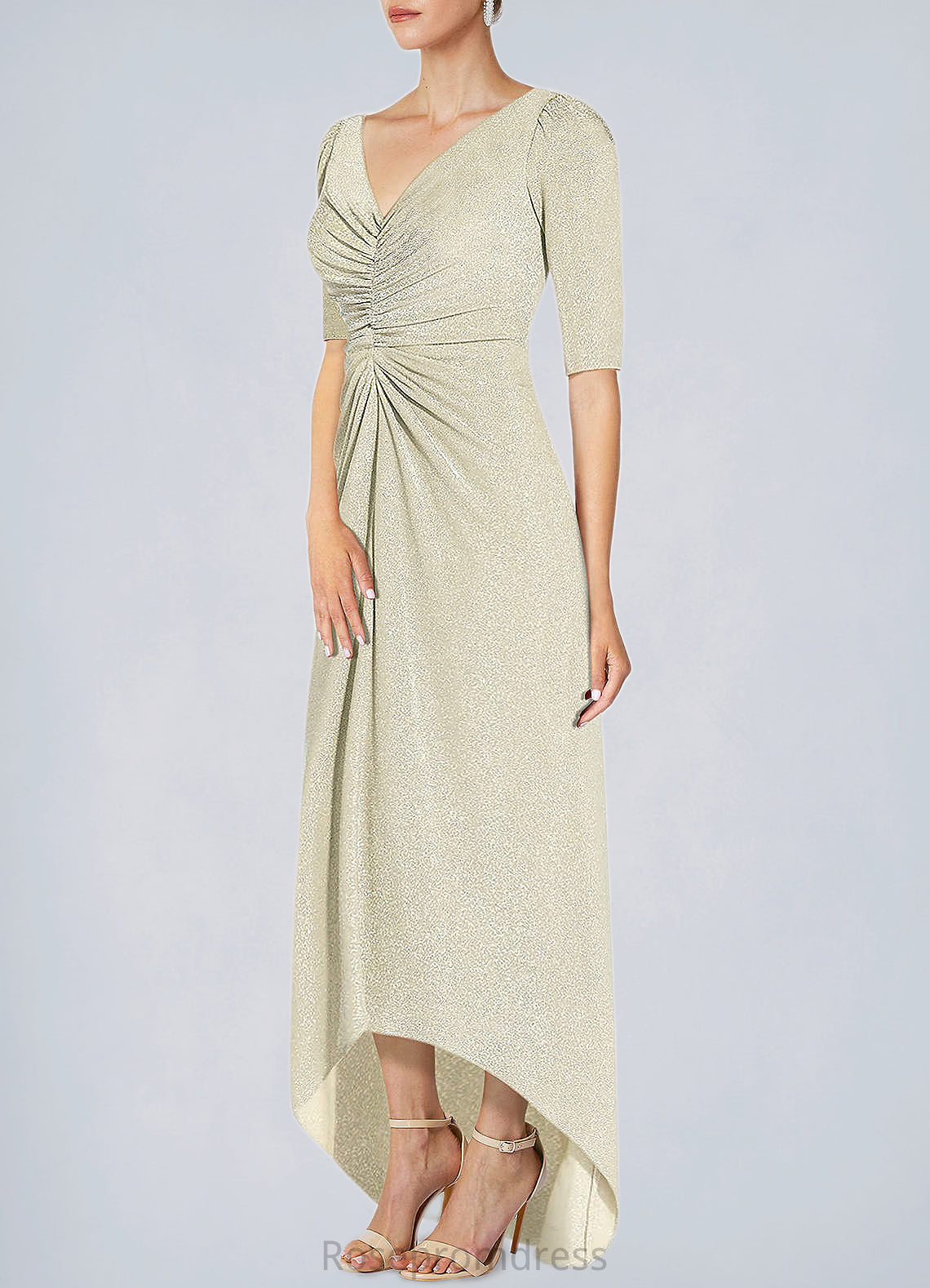 Geraldine A-Line Ruched Metallic Knit Asymmetrical Dress SRSP0019962