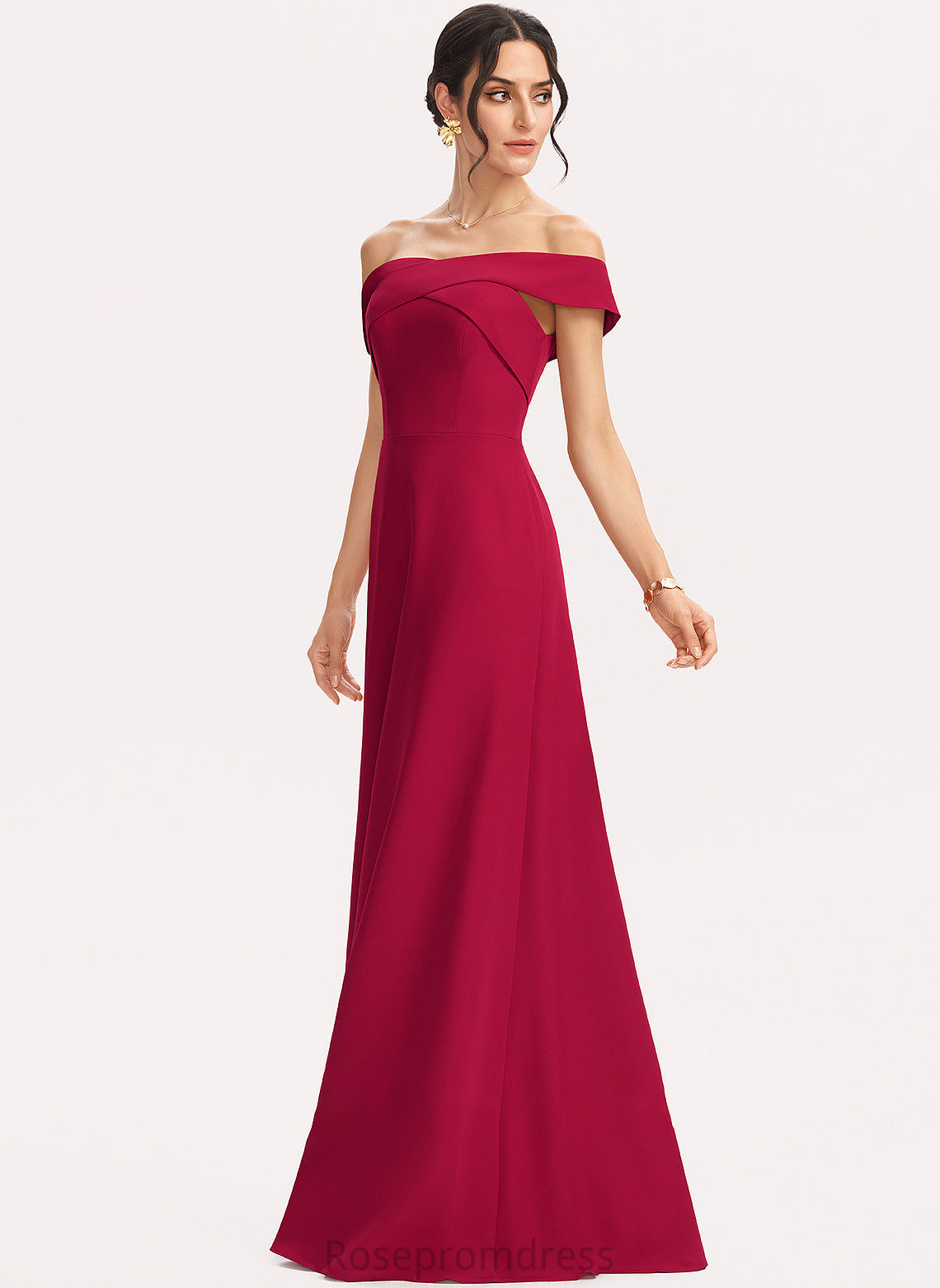Silhouette Neckline Fabric Floor-Length Off-the-Shoulder Sheath/Column Embellishment Length Ruffle Hadassah Floor Length Spaghetti Staps Bridesmaid Dresses