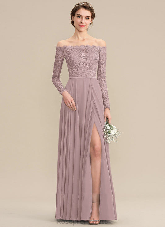 Embellishment Fabric Length Silhouette A-Line SplitFront Neckline Off-the-Shoulder Floor-Length Madisyn A-Line/Princess Natural Waist Bridesmaid Dresses