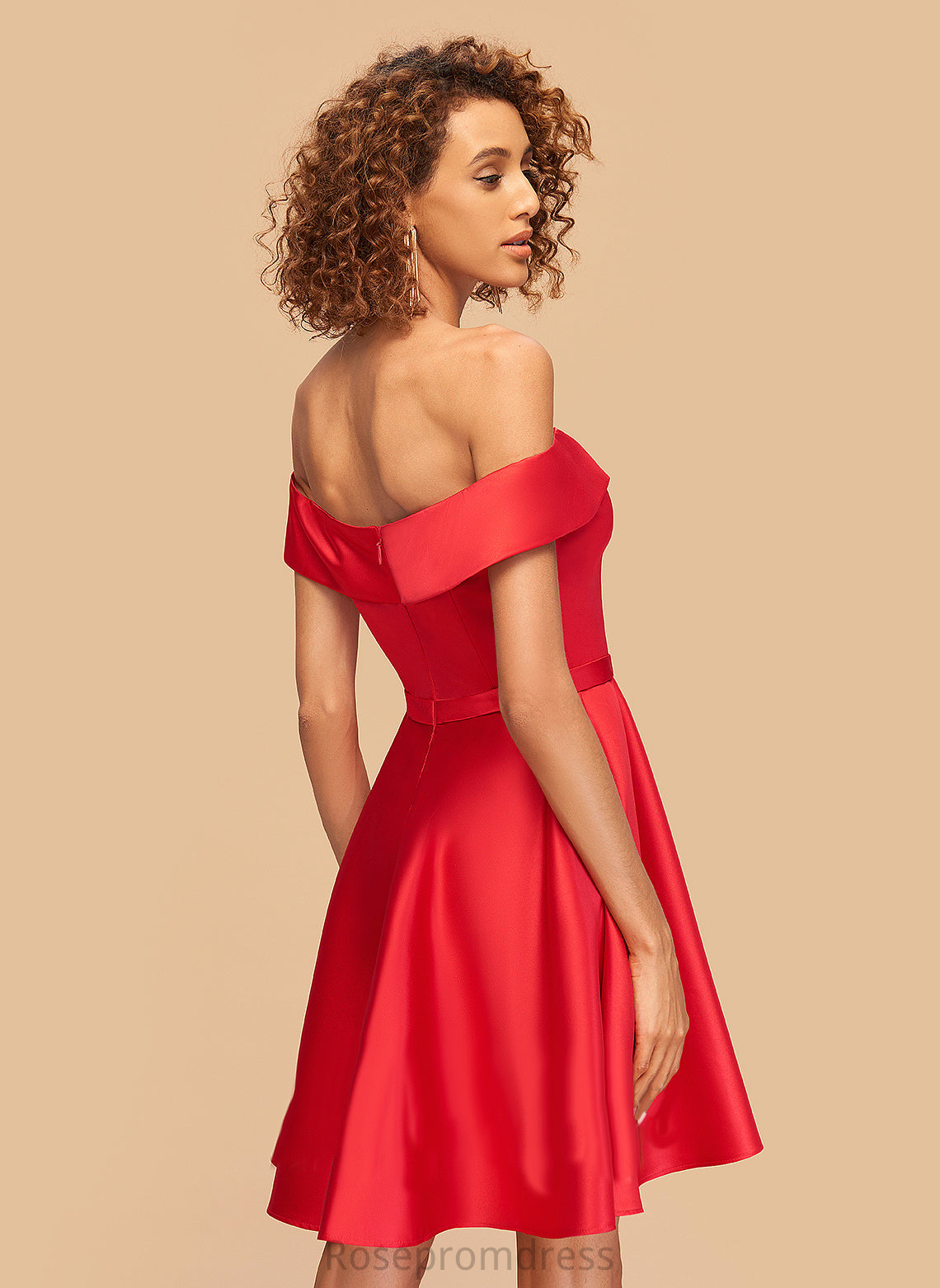 A-Line Satin Leanna Short/Mini Dress Off-the-Shoulder Homecoming Dresses Homecoming