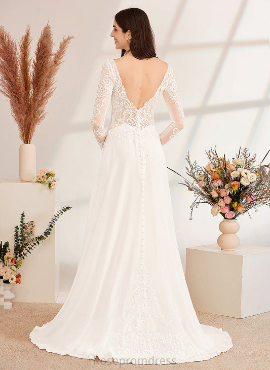 Beading Roberta A-Line Wedding Dresses With V-neck Wedding Sweep Train Dress