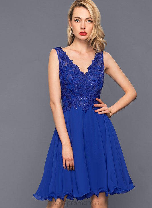 Alyvia Knee-Length Cocktail Dresses Chiffon Dress Lace V-neck A-Line Cocktail