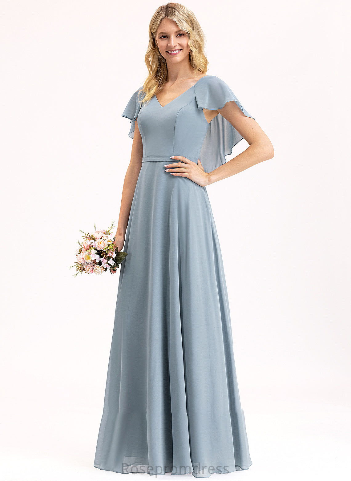 Embellishment CascadingRuffles A-Line V-neck Length Neckline Fabric Floor-Length Silhouette Kara Spaghetti Staps A-Line/Princess Bridesmaid Dresses