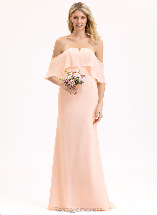 Trumpet/Mermaid Silhouette SweepTrain Length Fabric Off-the-Shoulder Straps Neckline Shiloh Natural Waist Tulle Sleeveless Bridesmaid Dresses