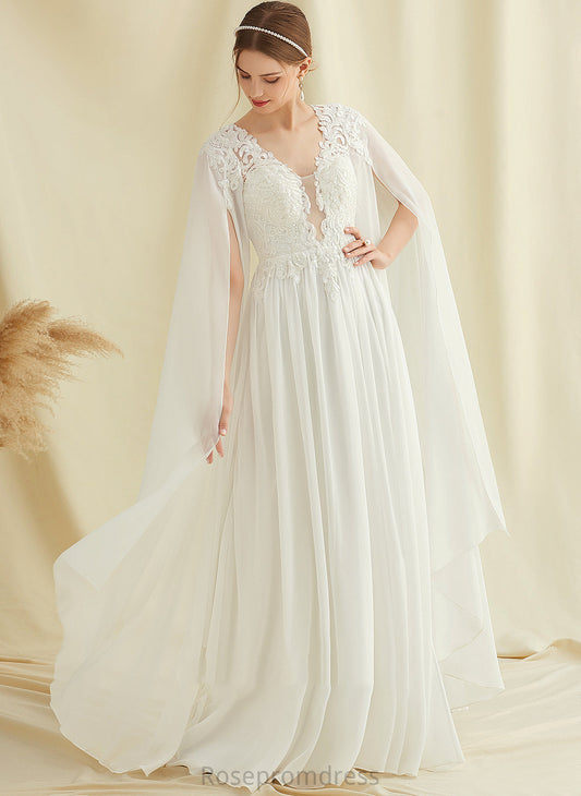 Lace Wedding V-neck Wedding Dresses Norma Chiffon Floor-Length Sequins A-Line With Dress