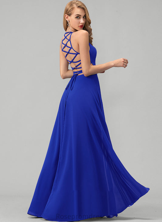 Neck Prom Dresses Floor-Length A-Line Front Split Chiffon With Dayanara Scoop
