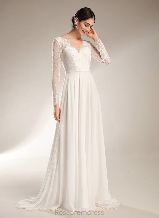 Anahi Sweep Dress A-Line Wedding V-neck Wedding Dresses Train