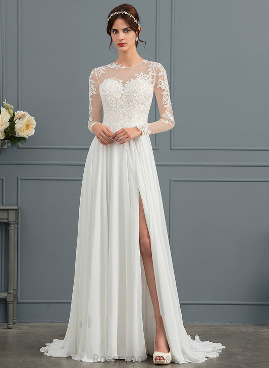 Front A-Line Sweep Illusion Wedding Dresses Dress Split Wedding With Lace Michaela Chiffon Train Appliques