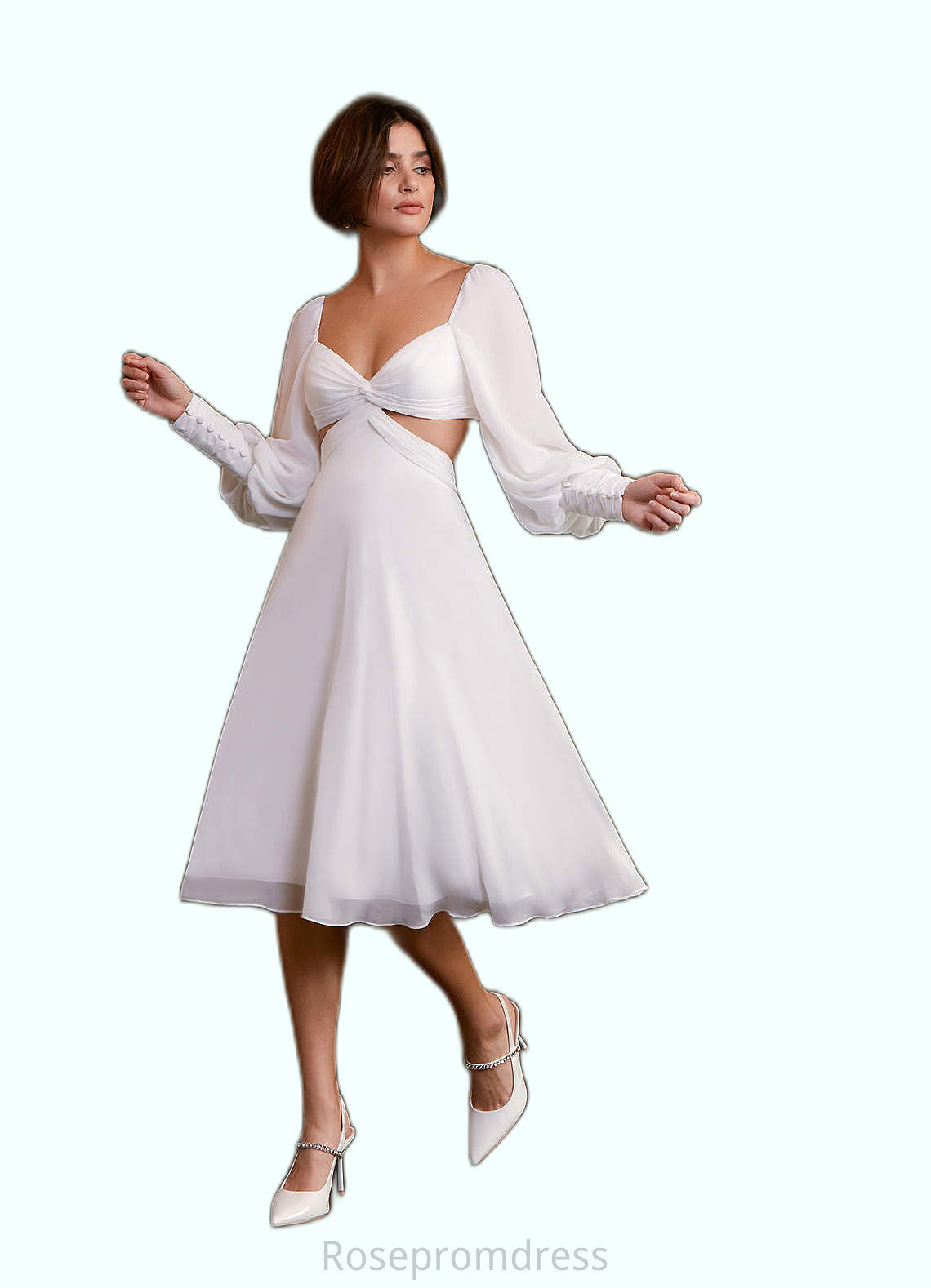 Keely A-Line Pleated Chiffon Knee-Length Dress SRSP0020070