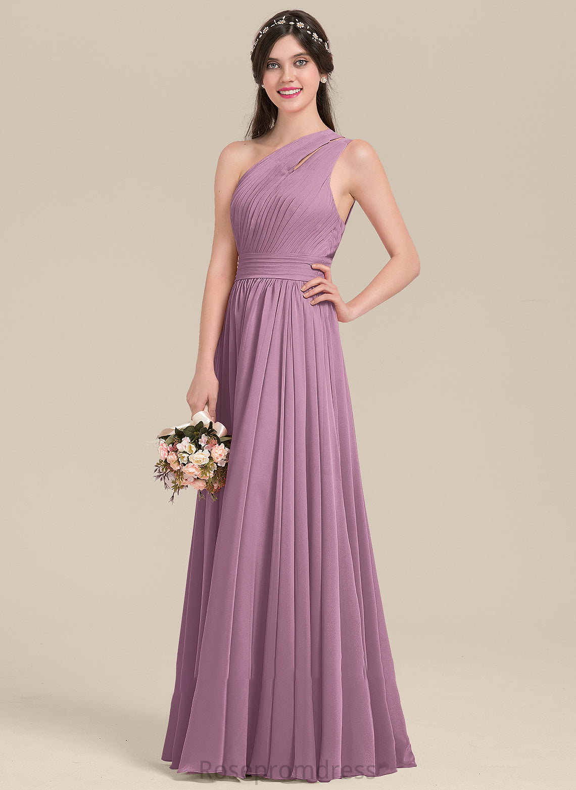 Embellishment Silhouette One-Shoulder Ruffle Length Fabric Neckline Floor-Length A-Line Lorelei Sleeveless A-Line/Princess Bridesmaid Dresses