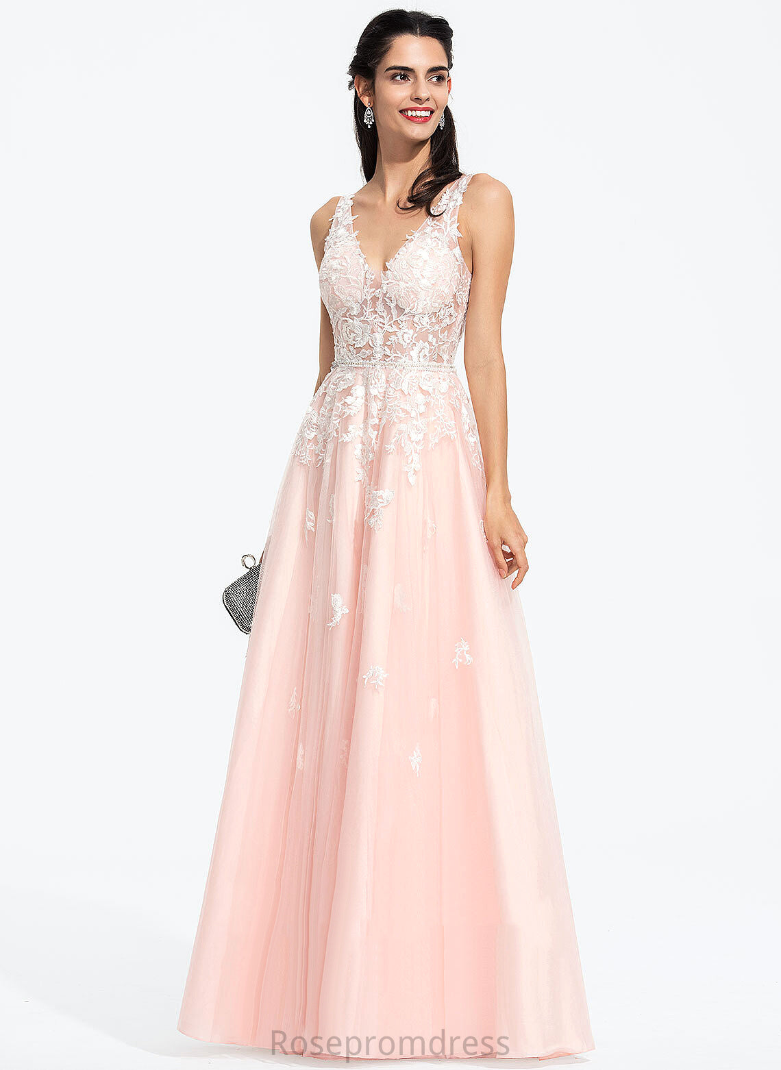 Sequins Prom Dresses V-neck With Ball-Gown/Princess Beading Saniya Floor-Length Lace Tulle