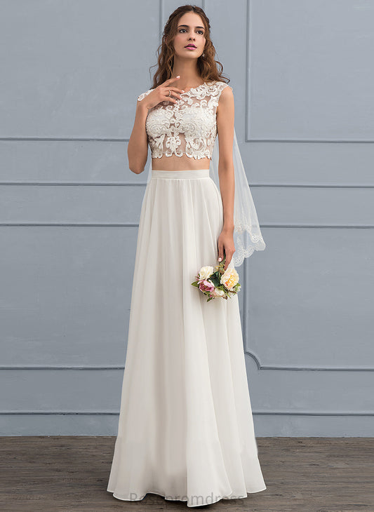 Lace Beading Wedding A-Line Dress Chiffon Neck Floor-Length Sequins Wedding Dresses With Scoop Elianna