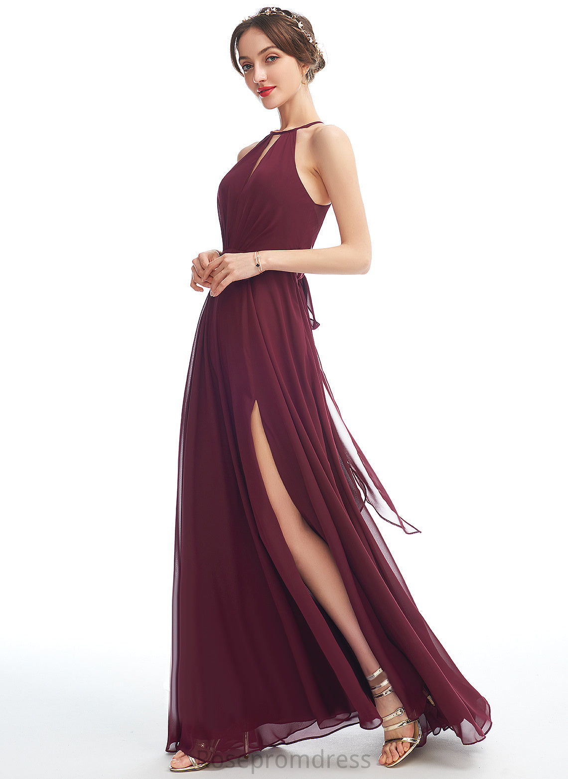 Silhouette A-line Halter Neckline Length Floor-Length Fabric Straps&Sleeves Meadow Bridesmaid Dresses