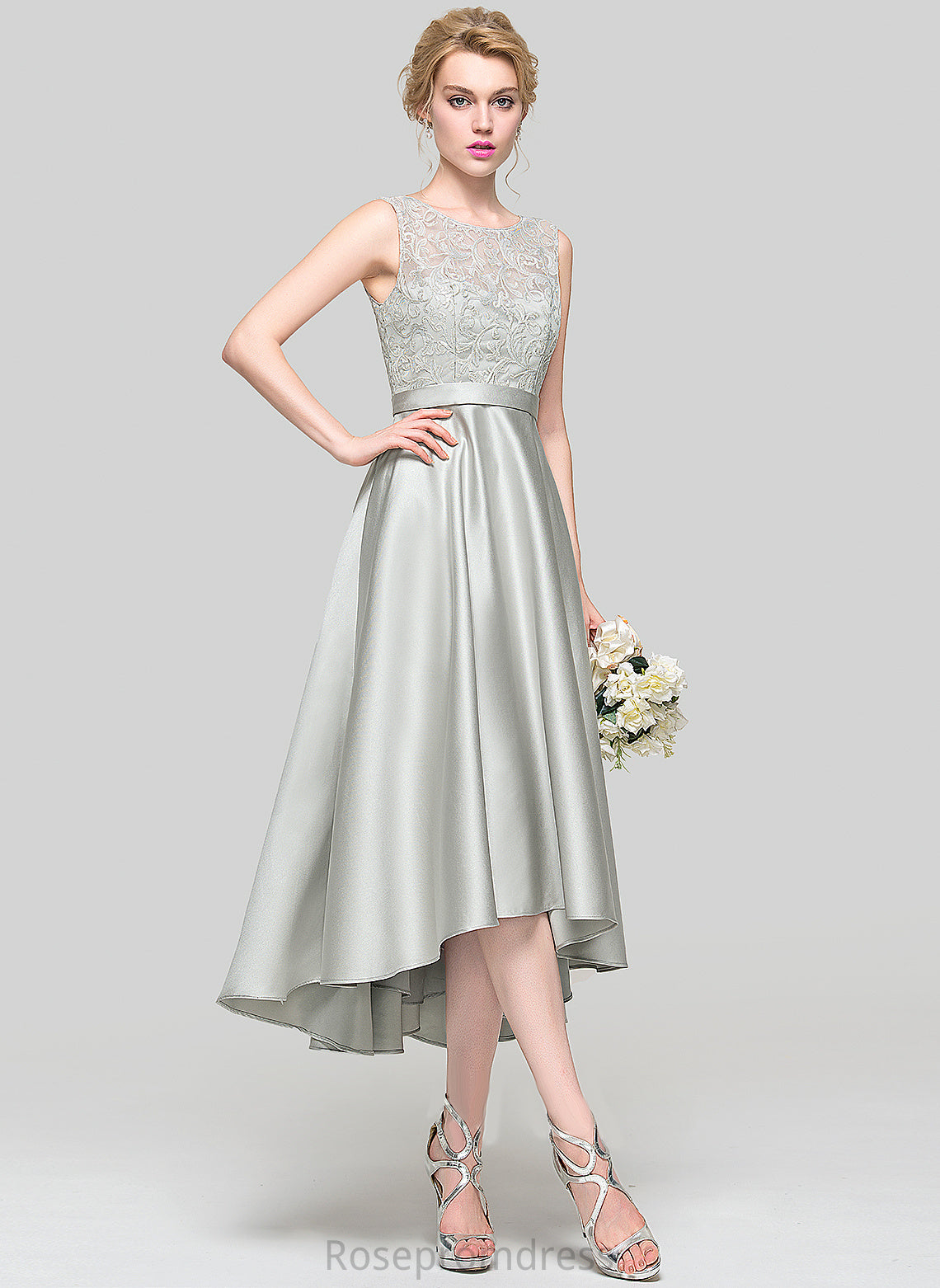 Neckline Fabric Silhouette A-Line ScoopNeck Asymmetrical Lace Length Satin Straps Campbell Floor Length Bridesmaid Dresses