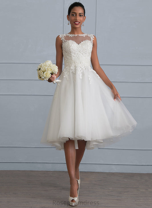 Illusion Asymmetrical Wedding Dresses Tulle Ruffle Dress With A-Line Wedding Georgia