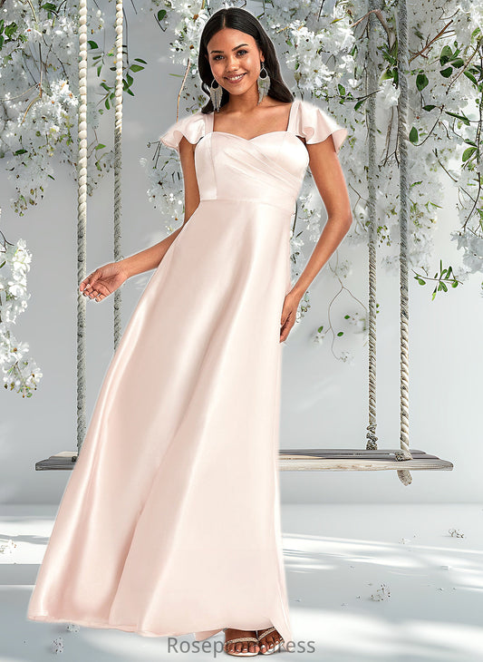 Thelma A-line V-Neck Floor-Length Stretch Satin Bridesmaid Dress With Bow DSP0025759