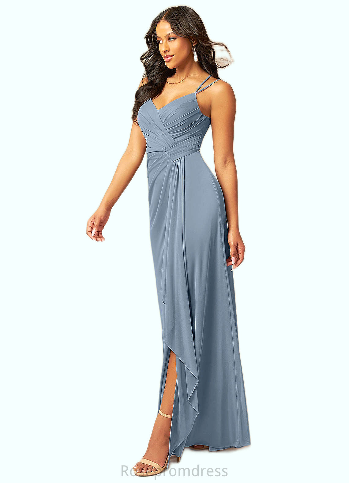 Melinda A-Line Pleated Mesh Floor-Length Dress SRSP0019724