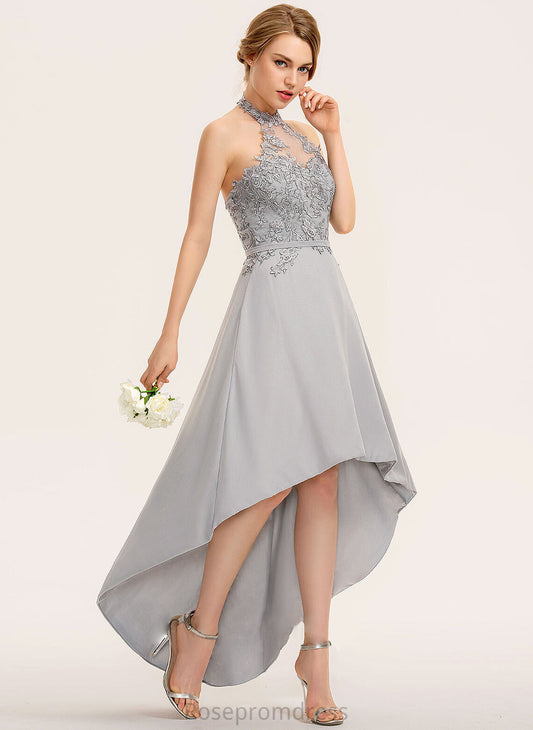 Halter Asymmetrical Fabric A-Line Straps Lace Silhouette Length Neckline Sahna Spaghetti Staps Floor Length Bridesmaid Dresses