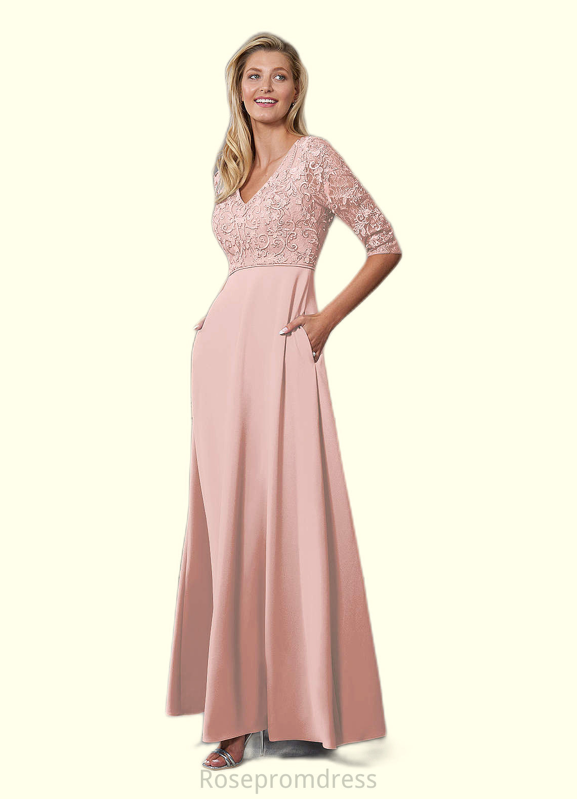 Nan A-Line Lace Stretch Crepe Floor-Length Dress SRSP0019881