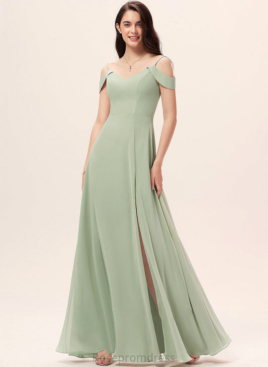Floor-Length Fabric SplitFront A-Line V-neck Silhouette Embellishment Length Neckline Liz Natural Waist A-Line/Princess Bridesmaid Dresses