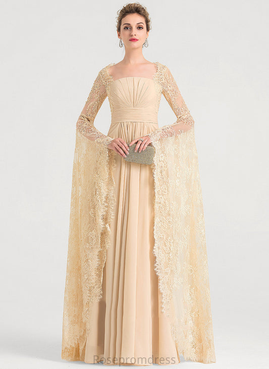 Floor-Length A-Line Wedding Dresses Wedding Lace Chiffon Neckline Ruffle Dress Square Olga Beading With