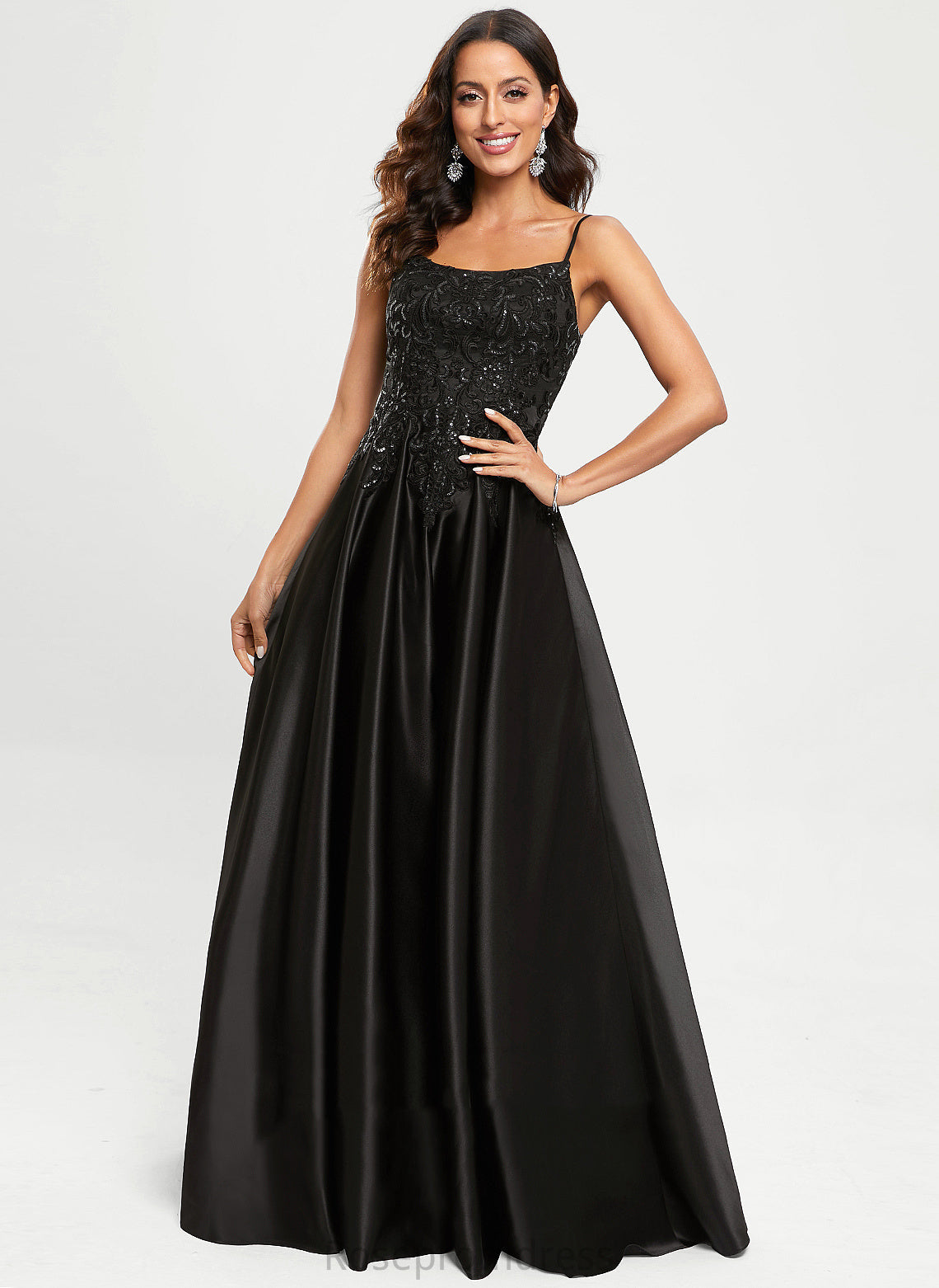 Sequins Satin Pam A-Line With Prom Dresses Scoop Floor-Length