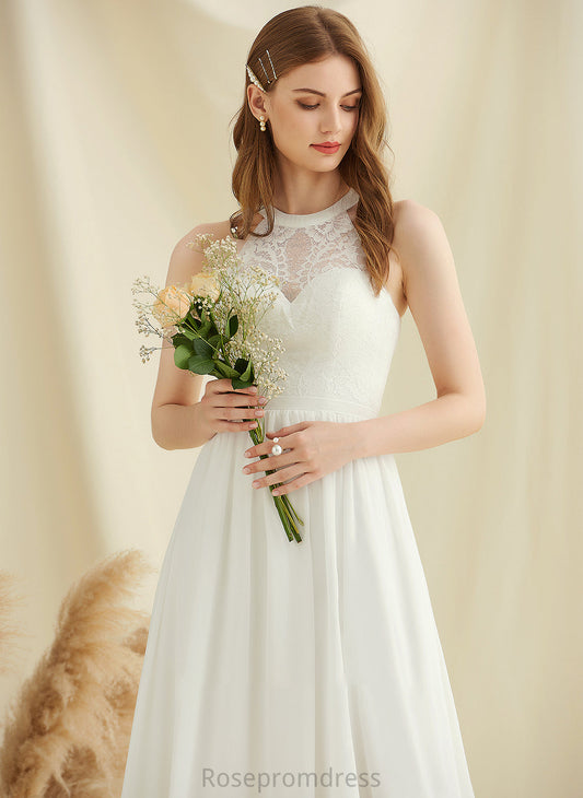 Floor-Length A-Line Lace Front Dress Chiffon Neck Scoop With Wedding Wedding Dresses Split Minnie