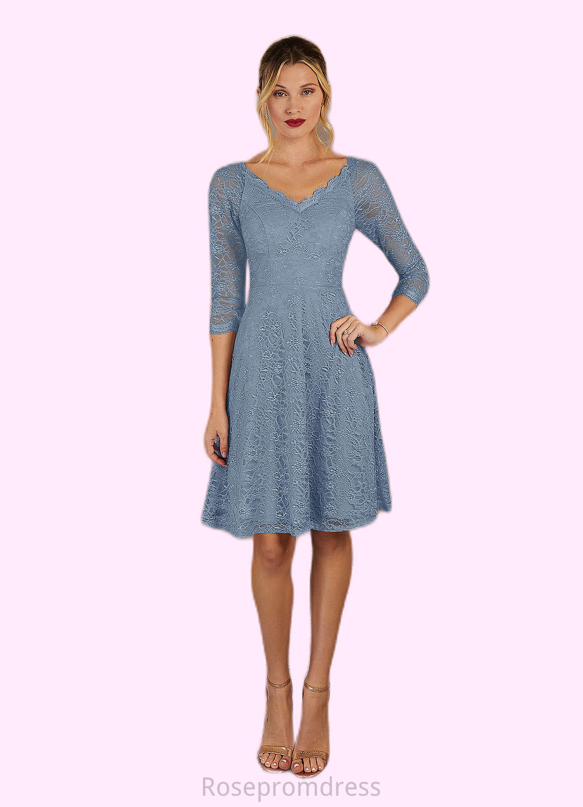 Jaycee A-Line Lace Knee-Length Dress SRSP0019899
