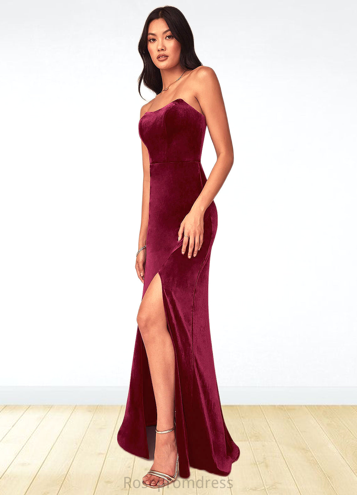 Quinn A-Line Strapless Velvet Floor-Length Dress SRSP0019776