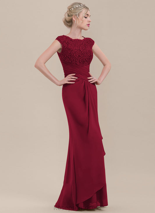 Sheath/Column ScoopNeck CascadingRuffles Fabric Embellishment Silhouette Floor-Length Length Neckline Dixie Bridesmaid Dresses