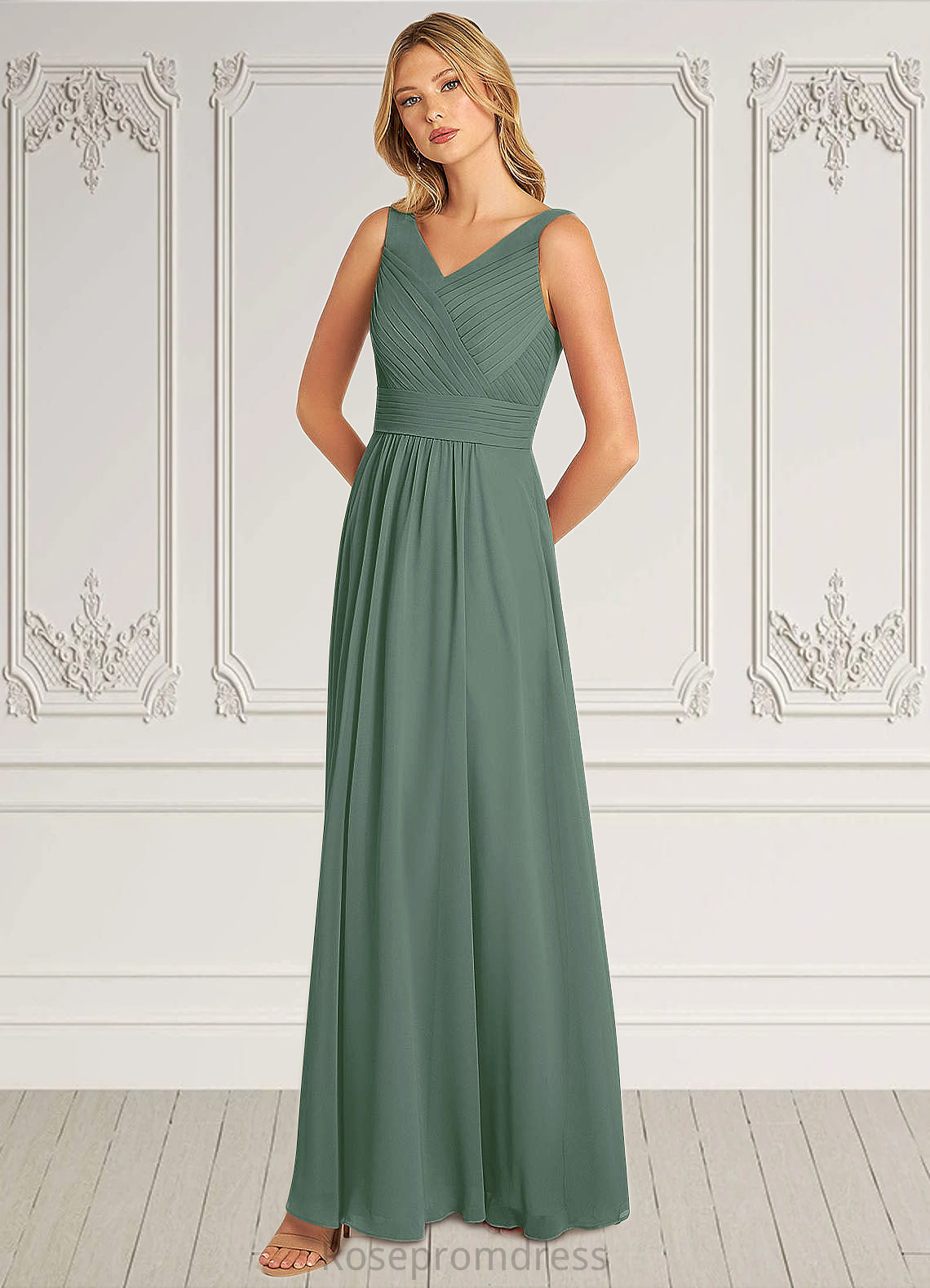 Allison A-Line Pleated Chiffon Floor-Length Dress SRSP0019658