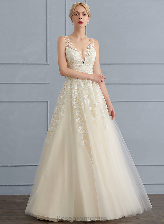 Dress A-Line Tulle Sequins Wedding Dresses Floor-Length Areli V-neck Wedding With Beading