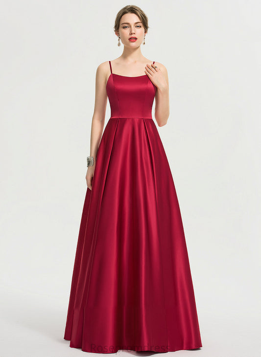 Satin SquareNeckline A-Line Neckline Silhouette Sleeve Length Floor-Length Fabric Fatima Straps Natural Waist Bridesmaid Dresses