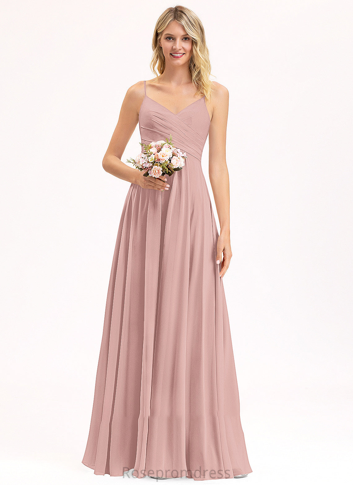 V-neck Ruffle Fabric Floor-Length Embellishment Length Neckline Silhouette A-Line Kiley Bridesmaid Dresses