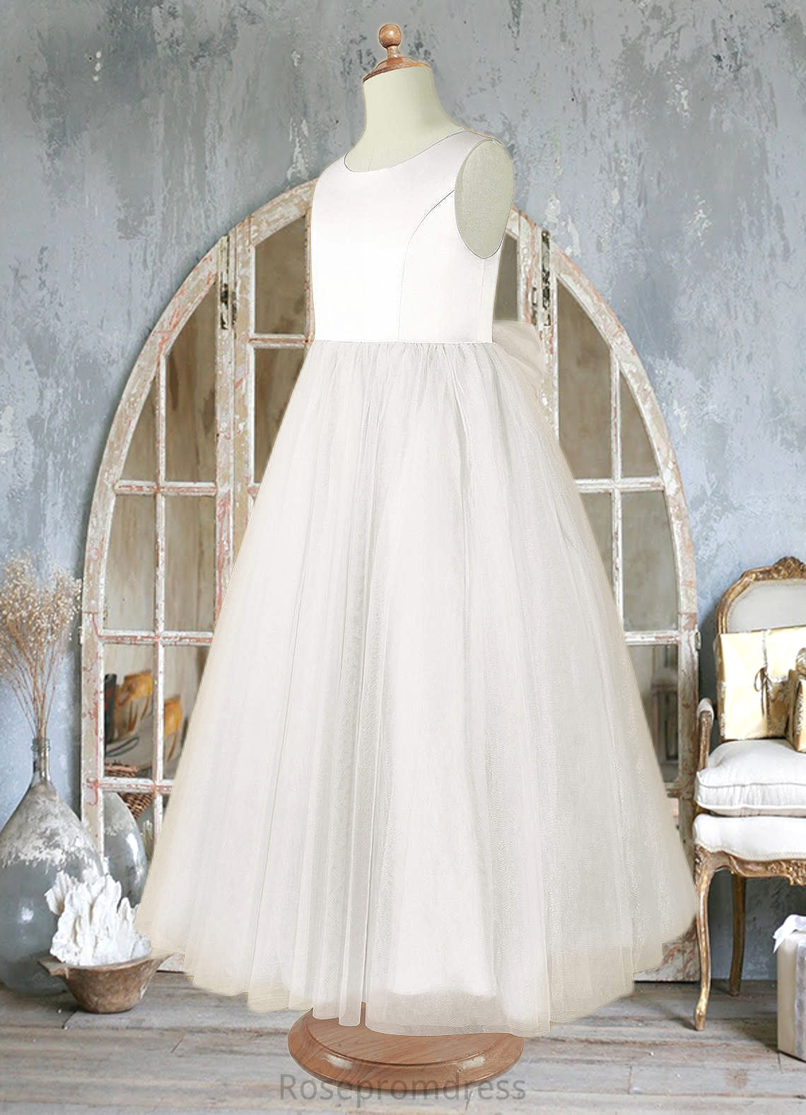 Sariah A-Line Bow Tulle Ankle-Length Dress SRSP0020248