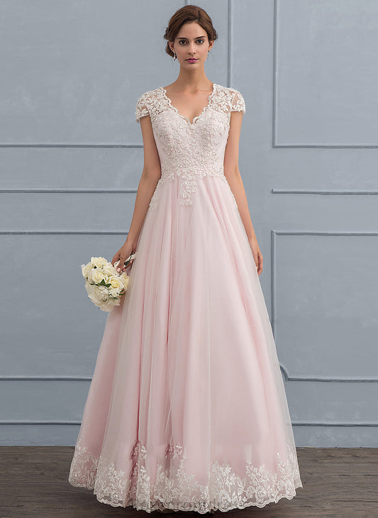 Beading Floor-Length Wedding Tulle Sequins V-neck Ball-Gown/Princess Dress Wedding Dresses With Vicky