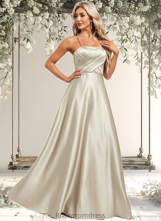 Briley A-line Square Floor-Length Satin Bridesmaid Dress DSP0025789