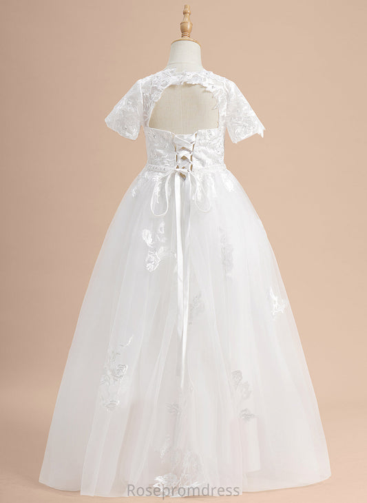 Lace/Beading/Sequins Flower Sleeves Floor-length Flower Girl Dresses Scoop - Tulle Kirsten Short Girl Neck Ball-Gown/Princess Dress With
