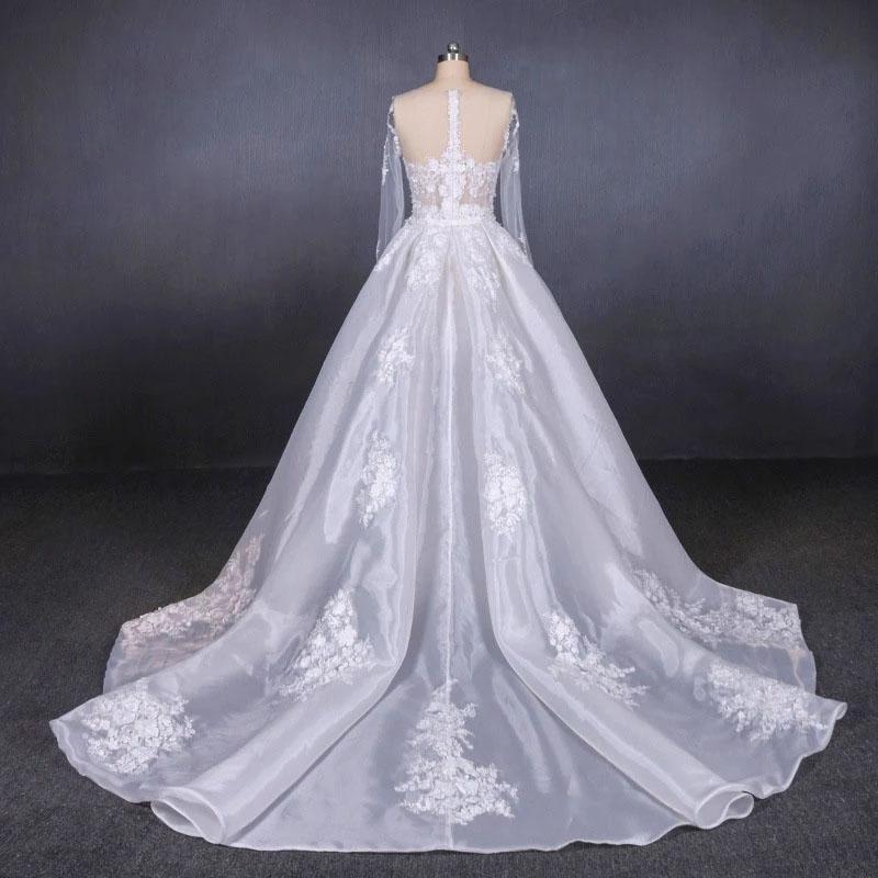 Long Sleeve Sweetheart White Bridal Dresses with Applique, Wedding Dresses SRS15250