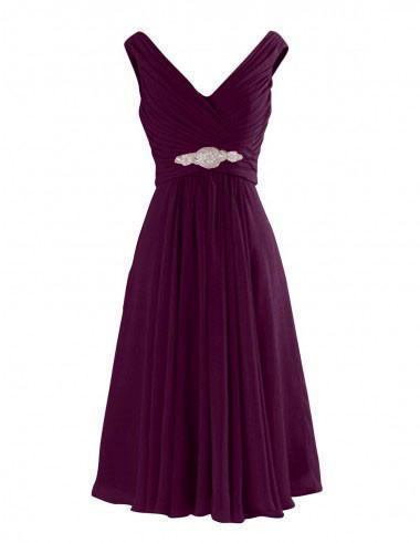 Simple-dress V Neck A-Line Knee Length Chiffon Bridesmaid Dresses RS477