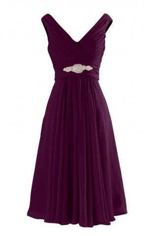 Simple-dress V Neck A-Line Knee Length Chiffon Bridesmaid Dresses RS477