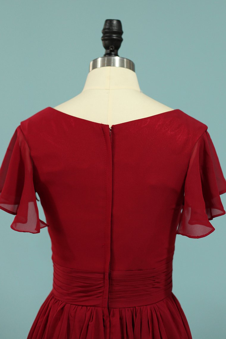 2024 V-Neck A Line Chiffon Bridesmaid Dresses Floor Length