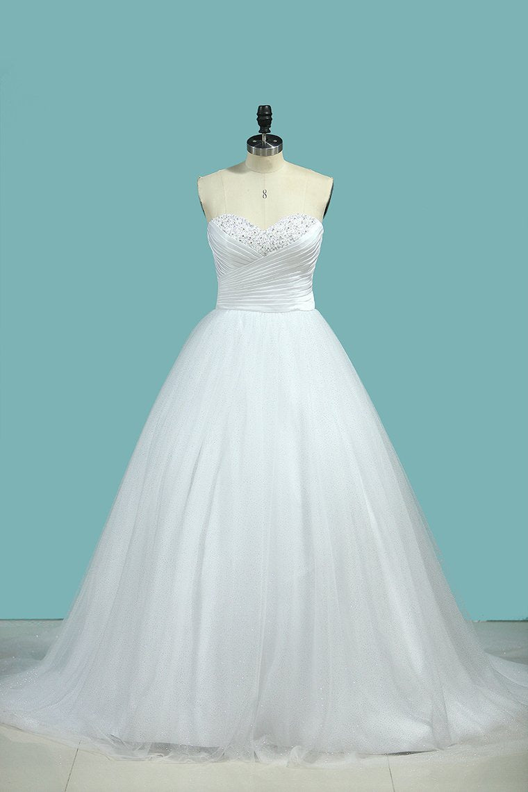 2024 Wedding Dress A Line Sweetheart Tulle With Beads And Ruffles
