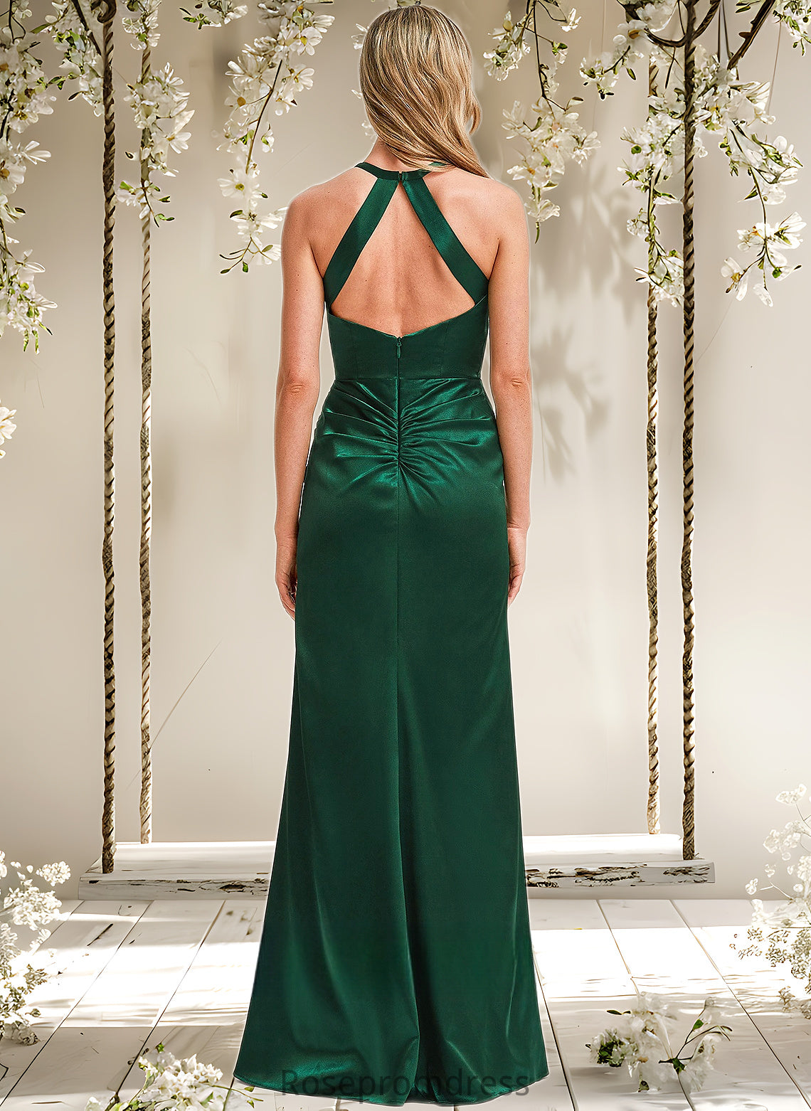 Hilary A-line V-Neck Floor-Length Stretch Satin Bridesmaid Dress DSP0025746