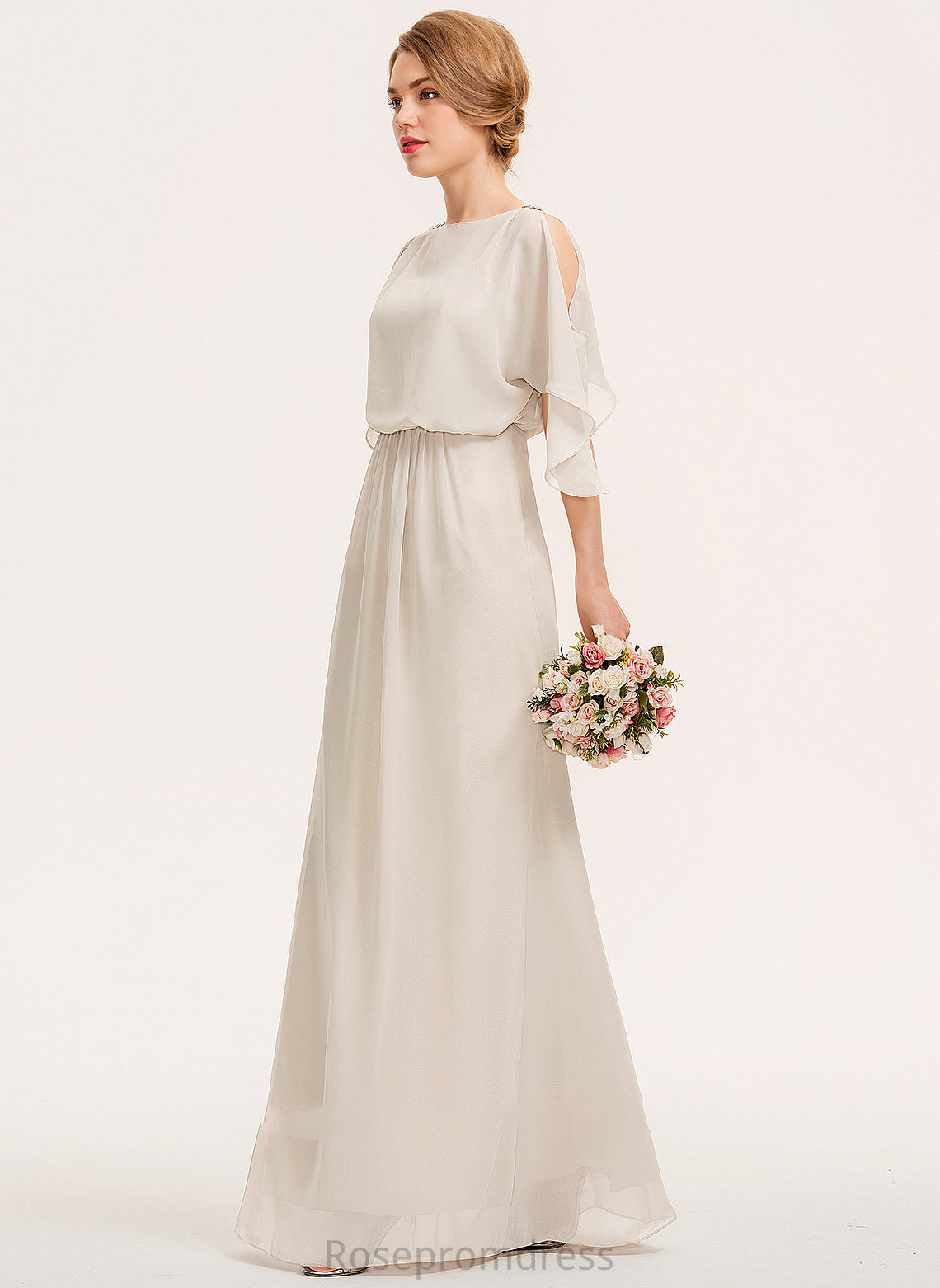 Silhouette Sheath/Column Neckline Floor-Length CascadingRuffles Embellishment Fabric Length ScoopNeck Aisha Tea Length Sleeveless Bridesmaid Dresses