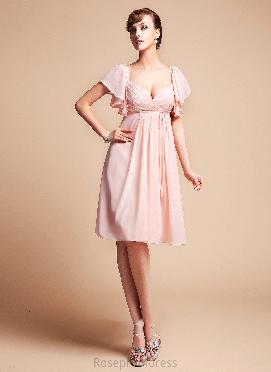 Empire Neckline Length Embellishment Fabric Silhouette CascadingRuffles Sweetheart Knee-Length Ashleigh Bridesmaid Dresses